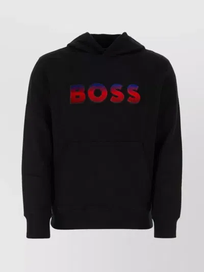 Hugo Boss Logo-print Gradient-effect Hoodie In Black