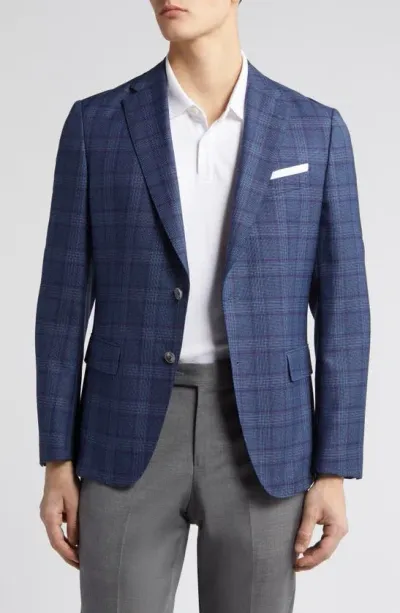 Hugo Boss Hutson Plaid Virgin Wool Sport Coat In Medium Blue