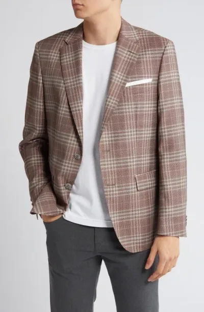 Hugo Boss Hutson Plaid Virgin Wool Sport Coat In Open Brown