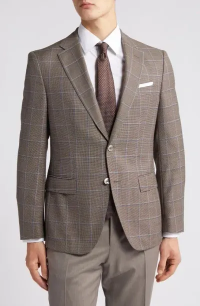 Hugo Boss Hutson Windowpane Check Wool Sport Coat In Open Brown