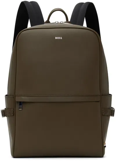 Hugo Boss Khaki Signature Stripe Logo Detail Backpack In 361-open Green