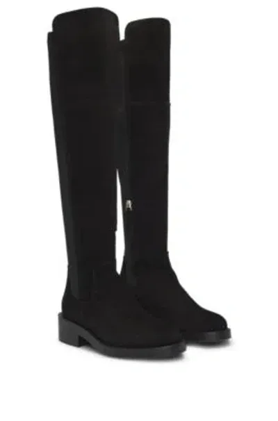 Hugo Boss Knee-high Boots In Suede In Black