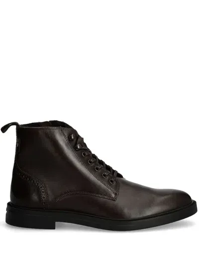 Hugo Boss Leather Ankle Boots In 褐色