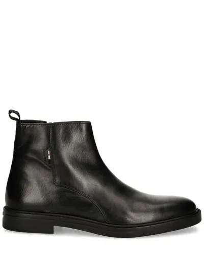 Hugo Boss Leather Ankle Boots In 黑色