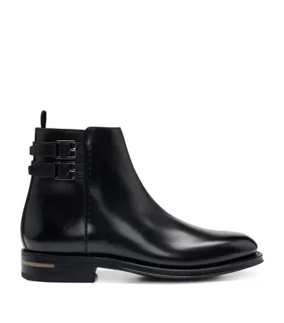 Hugo Boss Leather Buckled Ankle Boots In Black