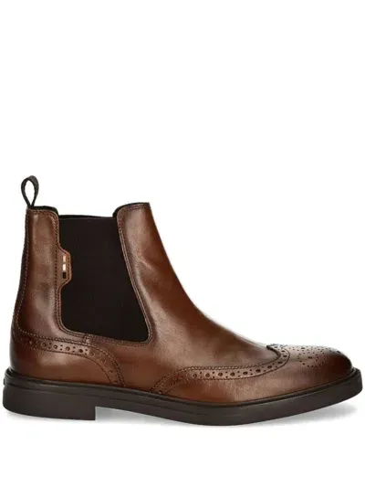 Hugo Boss Leather Chelsea Boots In 褐色