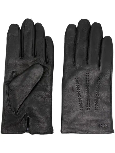 Hugo Boss Leather Gloves In Brown