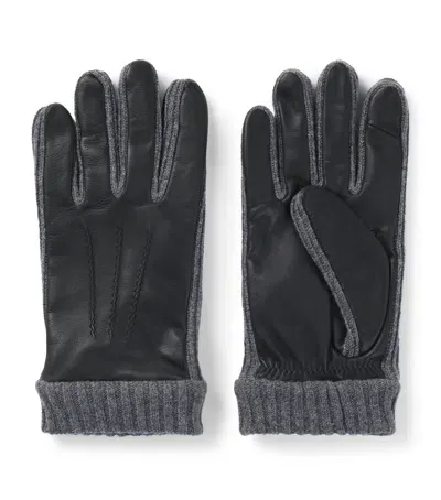 Hugo Boss Leather Wool-trim Gloves In Black