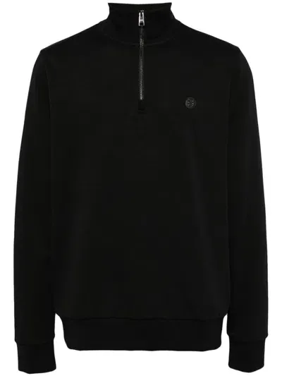 Hugo Boss Cotton-blend Zip-neck Sweatshirt With Double B Monogram In Schwarz