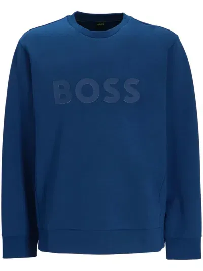 Hugo Boss Logo Cotton Sweatshirt In Blue