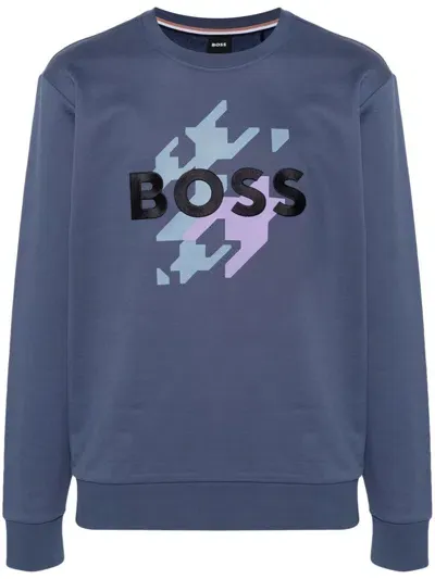 Hugo Boss Logo-embroidered Sweatshirt In Blue