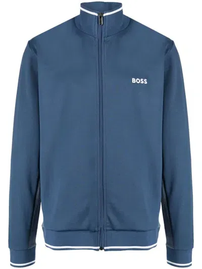 Hugo Boss Logo-embroidered Zip-up Jacket In Blue