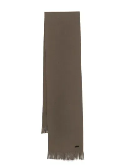 Hugo Boss Logo-patch Scarf In Brown