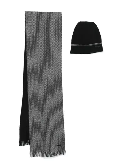 Hugo Boss Logo-patch Scarf Set In Black