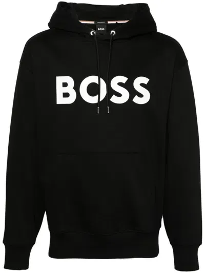 Hugo Boss Logo-print Cotton Hoodie In Black