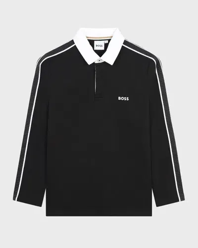 Hugo Boss Kids' Long Sleeve Polo In Black