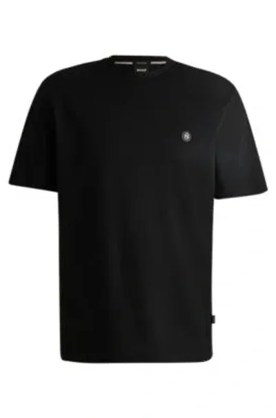 Hugo Boss Mercerized-cotton Regular-fit T-shirt With Double Monogram In Black