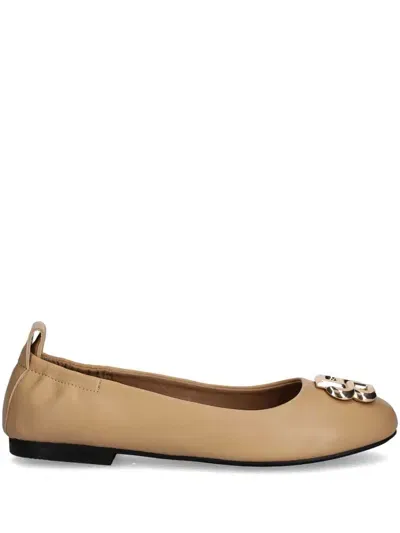 Hugo Boss Monogram Leather Ballerina Shoes In Neutrals