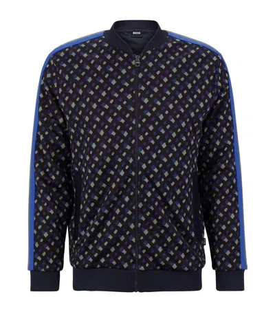 Hugo Boss Monogram Print Zip-up Sweatshirt In Blue