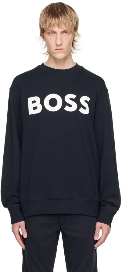 Hugo Boss Navy Crewneck Sweatshirt In 404-dark Blue