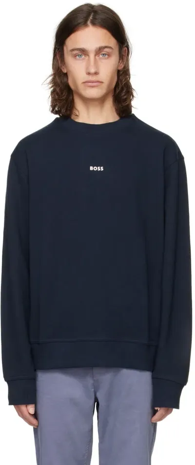 Hugo Boss Navy Relaxed-fit Sweatshirt In 404-dark Blue