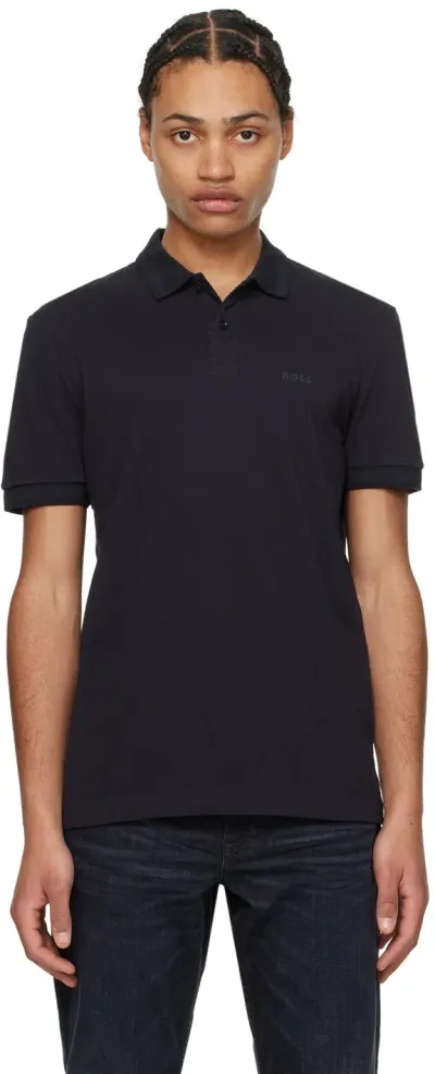 Hugo Boss Navy Spread Collar Polo In 402-dark Blue