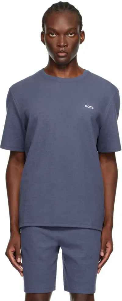 Hugo Boss Navy Waffle Knit T-shirt In Navy 412