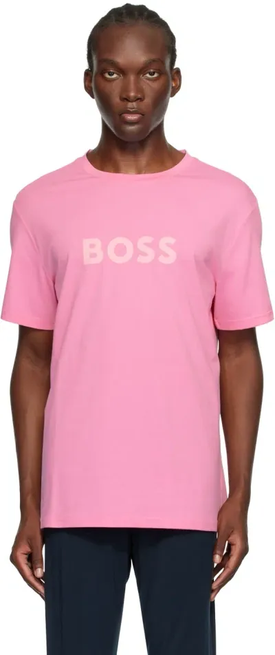 Hugo Boss Pink Printed Large Logo T-shirt In Light/pastelpink 681