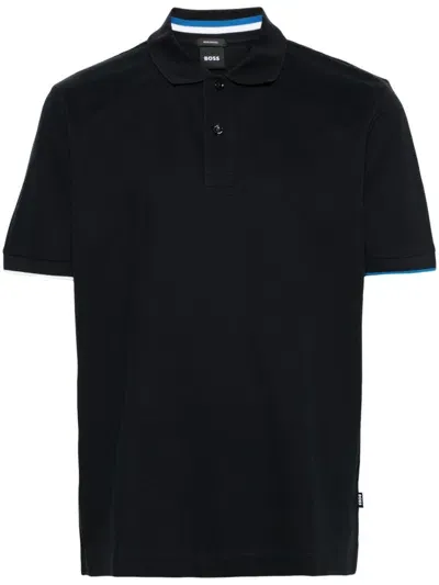 Hugo Boss Piqué-weave Cotton Polo Shirt In Blue