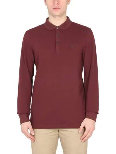 Hugo Boss Polo With Logo Patch In Brown