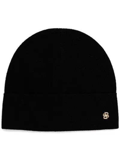 Hugo Boss Ribbed Knit Beanie In Black