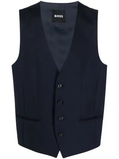 Hugo Boss Single-breasted Buttoned Waistcoat In Blue