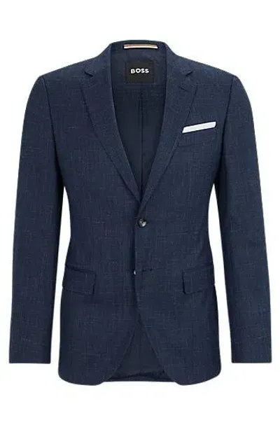 Hugo Boss Slim-fit Jacket In Virgin Wool And Linen In Navy