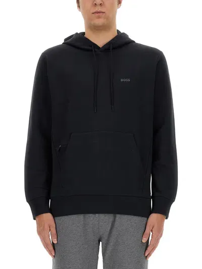 Hugo Boss Raised Logo-detail Hoodie In Blue