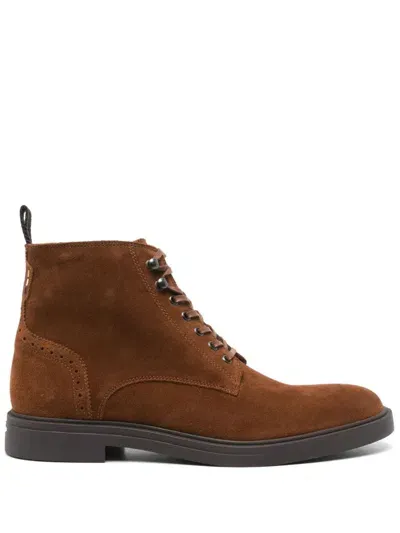 Hugo Boss Suede Boots In Brown