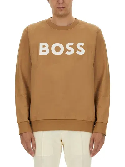 Hugo Boss Sweatshirt With Logo In Beige