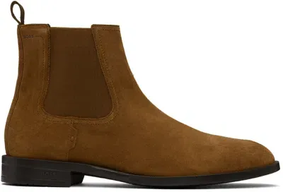 Hugo Boss Tan Suede Chelsea Boots In 210-medium Brown