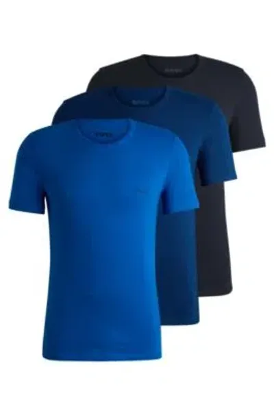 Hugo Boss Tshirtrn Mens Three-pack Of Cotton Underwear T-shirts With Embroidered Logos In Black/blue 987