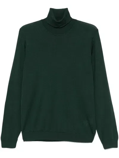 Hugo Boss Turtleneck Virgin Wool Sweater In Green