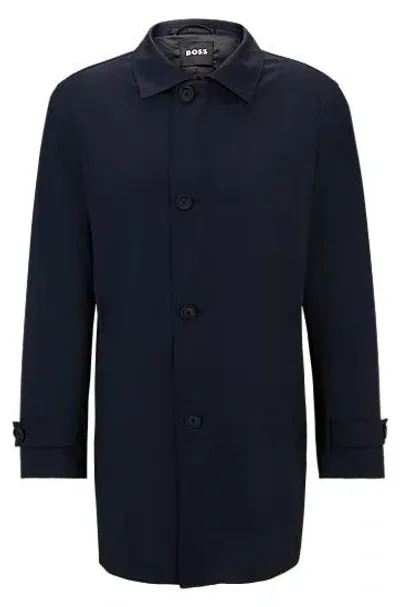 Hugo Boss Waterproof Coat Blended With Wool In Blue