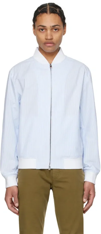 Hugo Boss White & Blue Slim-fit Bomber Jacket In 450-light/pastelblue