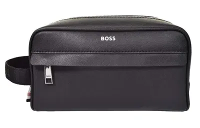 Hugo Boss Zair Leather Travel Case In Black