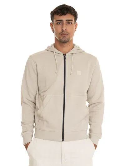 Hugo Boss Zetalky Sweatshirt With Hood In Beige