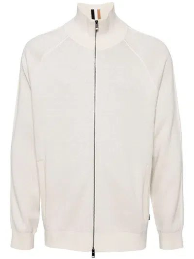 Hugo Boss Zip-up Cardigan In Neutrals