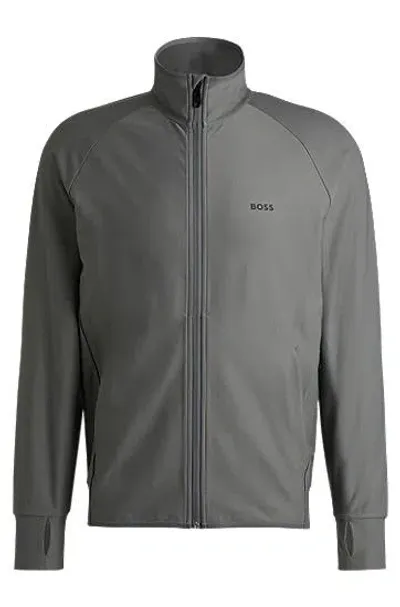 Hugo Boss Zip-up Sweatshirt With Decorative Reflective Logo In Grey