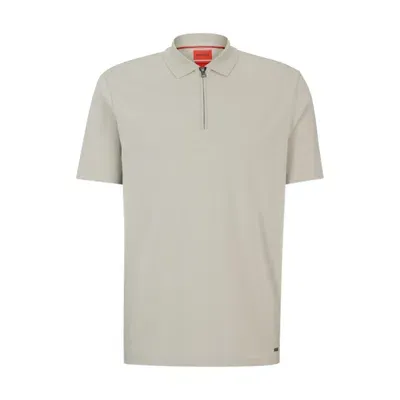 Hugo Cotton-blend Polo Shirt With Zip Placket In Light Grey