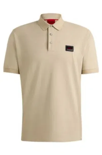 Hugo Cotton-piqu Polo Shirt With Jelly Logo Label In Open Beige 281