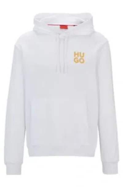 Hugo Cotton-terry Hoodie With Stacked Logo Print In White