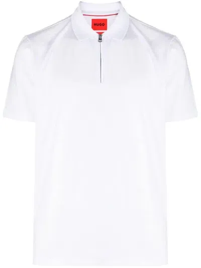 Hugo Half-zip Cotton-blend Polo Shirt In White