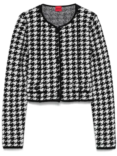 Hugo Houndstooth-pattern Cardigan In Black